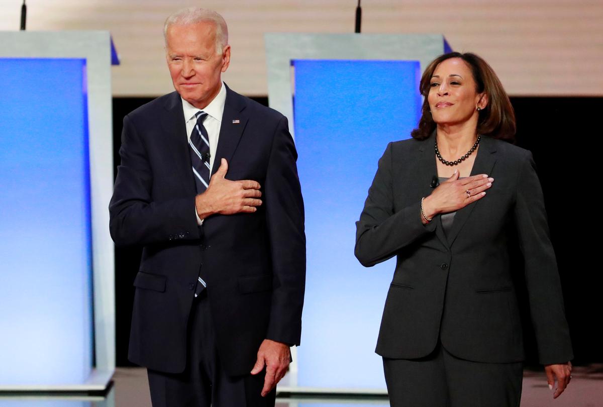 On the trail: Former rival Kamala Harris backs Biden