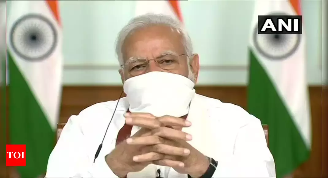 PM Narendra Modi uses homemade face mask during CMs’ meeting on Covid-19