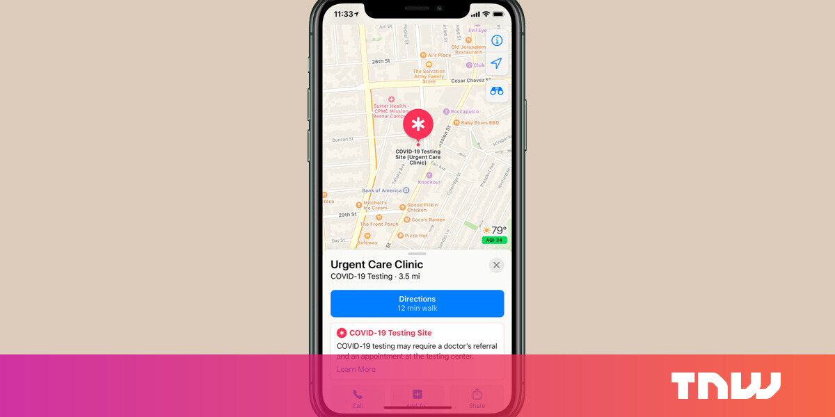 Apple Maps will quickly direct you to your closest coronavirus testing center