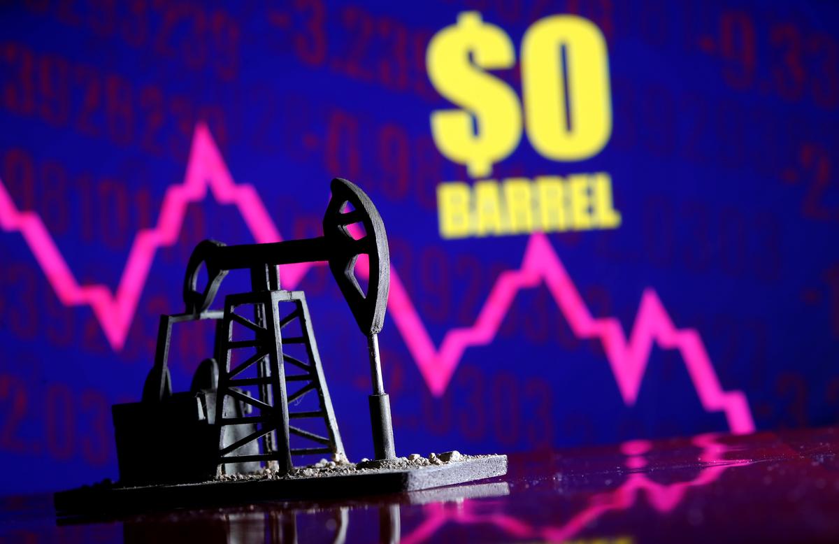 Wall Street drops as oil traders cannot give away U.S. crude