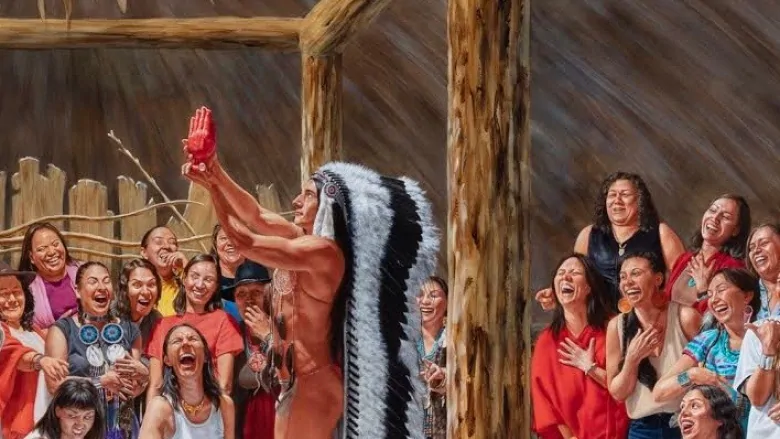 Artist Kent Monkman’s painting of partially nude Trudeau with laughing women creates uproar online | CBC News