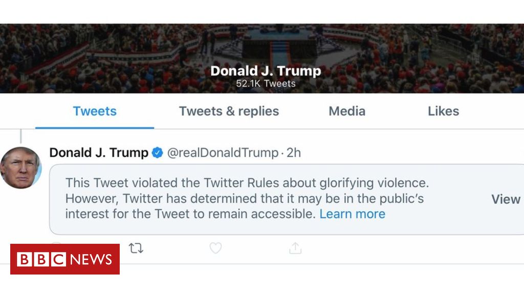 Twitter hides Trump tweet for ‘glorifying violence’