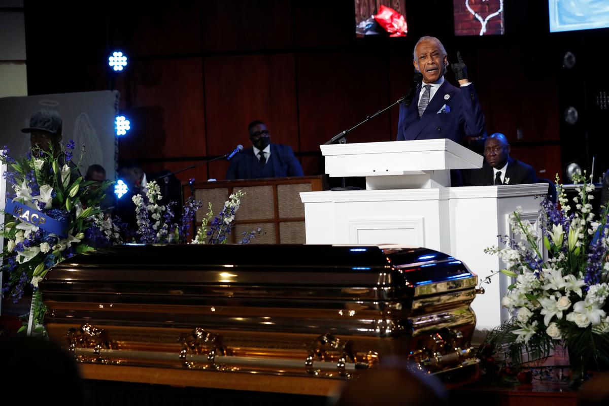 ‘Get your knee off our necks,’ activist Sharpton tells George Floyd memorial