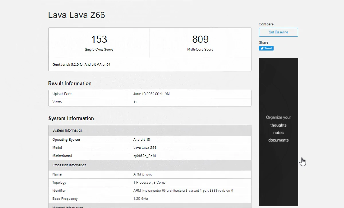 Lava Z66 Specs Tipped by Geekbench Listing, 3GB RAM Identified