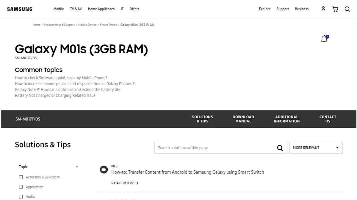 Samsung Galaxy M01s Official Support Page Reveals 3GB RAM Variant, May Launch in India Soon