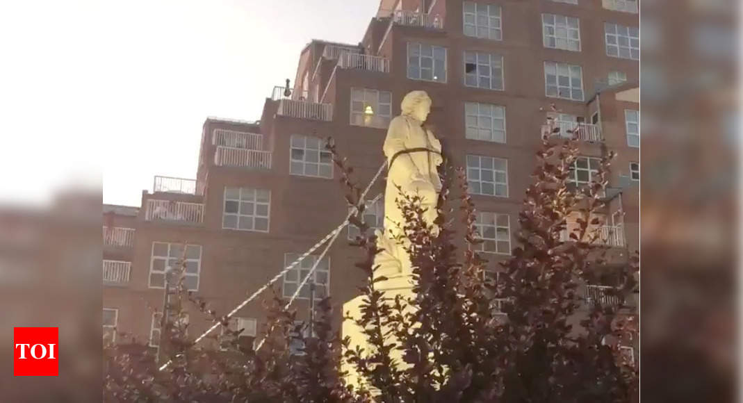 Columbus statue fallen by Baltimore protesters