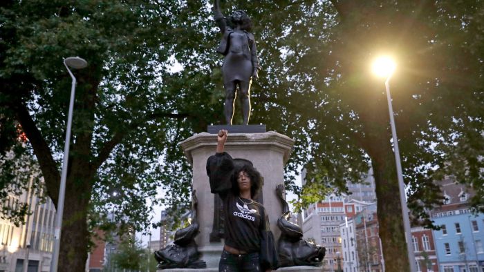 Statue of Black Lives Matter protester changes fallen UK servant trader in Bristol