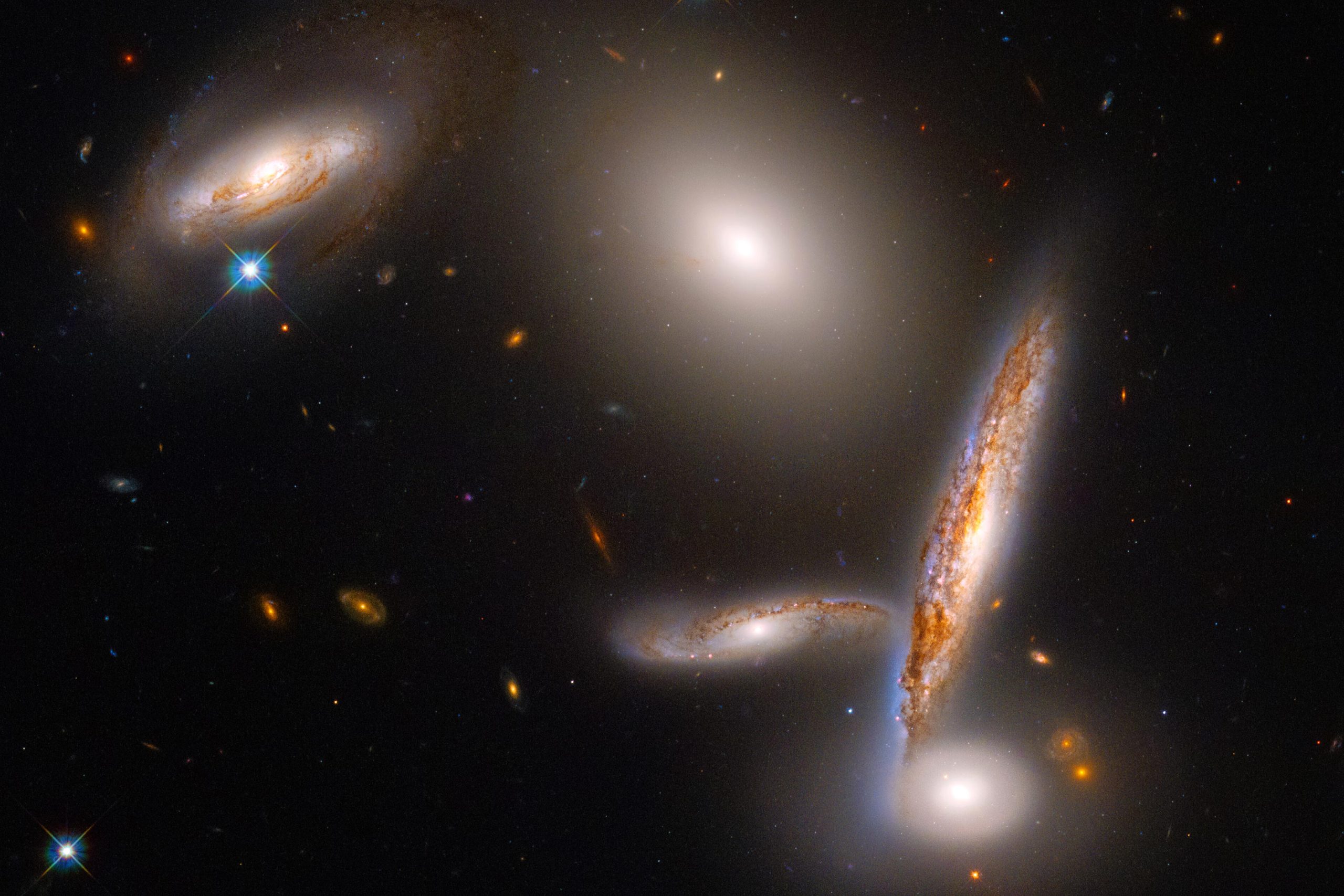 Celebrating Hubble’s thirty second Birthday: A Glowing Look of an Queer Series of Five Galaxies