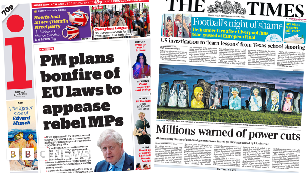 Newspaper headlines: ‘Bonfire of EU legal pointers’ and thousands and thousands face vitality cuts