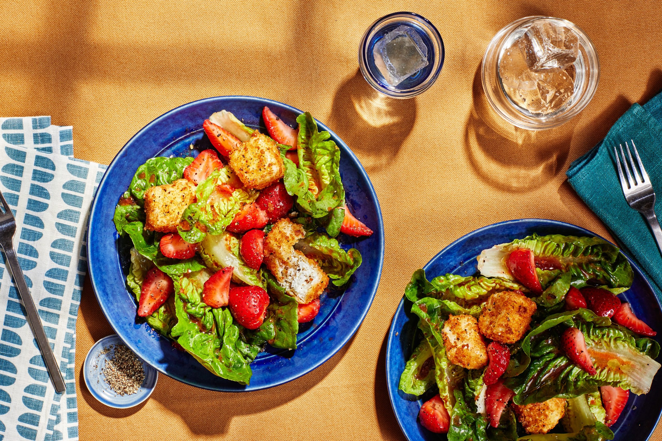 Strawberry Salad With Dim Pepper-Feta Croutons