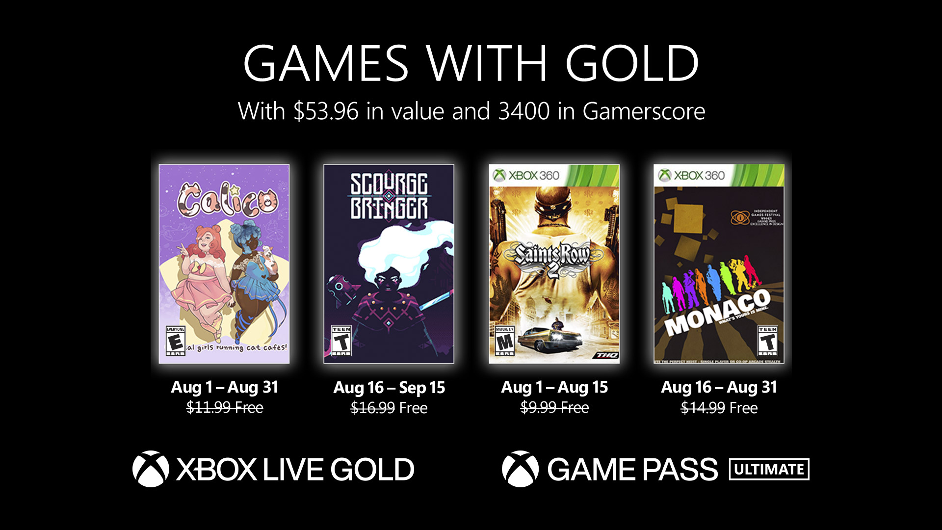 Xbox Video games with Gold: Free games for August 2022 printed