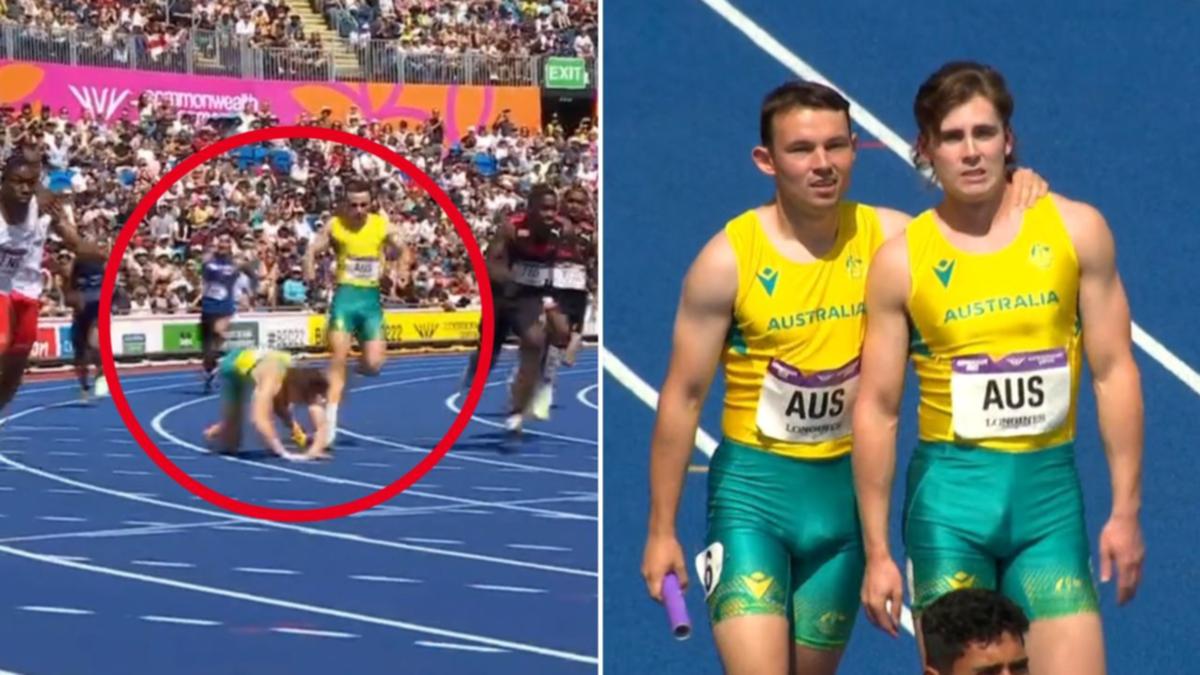 Look the second Rohan Browning falls real thru Australia’s males’s 4x100m relay at the 2022 Commonwealth Video games in Birmingham