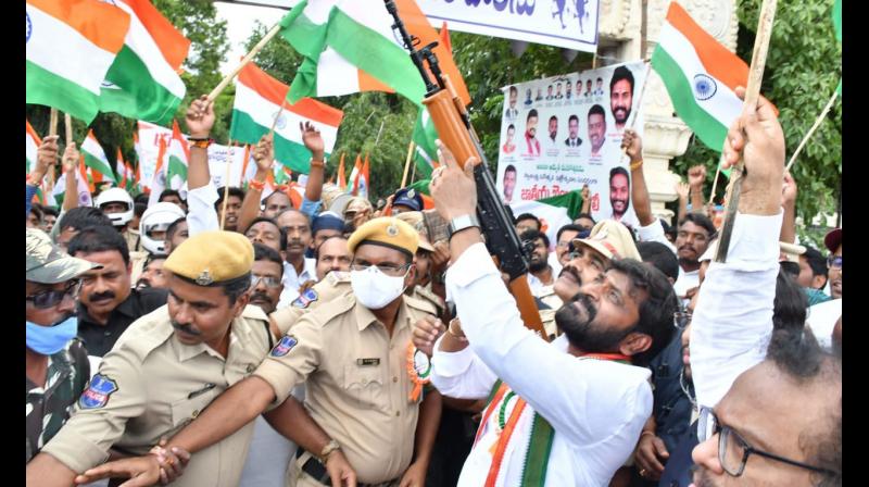 Minister Srinivas Goud opens fire into air with cop’s provider weapon