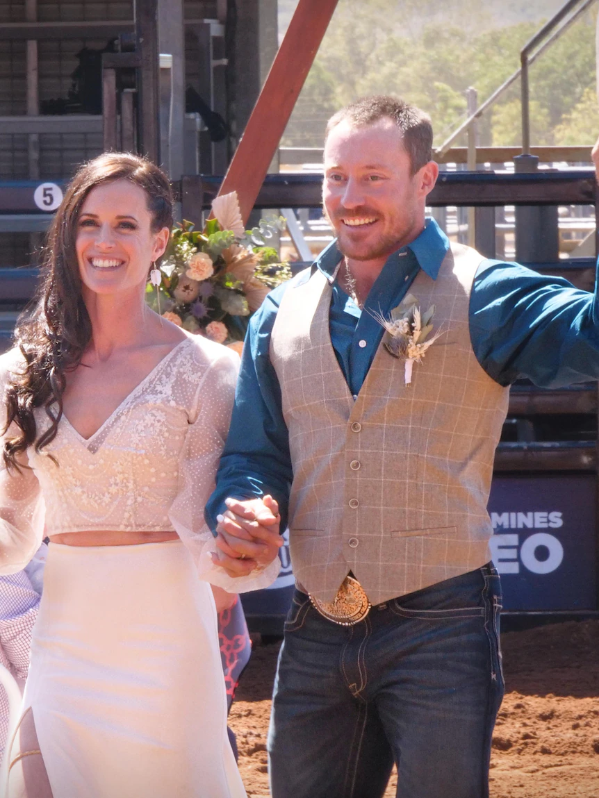 The marriage ringer: Cowboy takes home contemporary bride and buckle at Mt Isa Rodeo