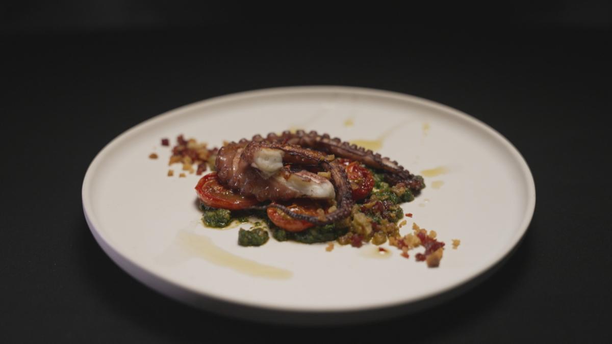 Twice-Cooked Octopus with Green Romesco and Jamon Crumb: Sophie & Katherine recipe