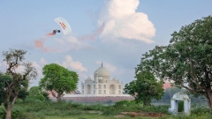 Skydivers impress Agra with wingsuit flyby of renowned Taj Mahal