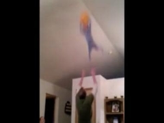 Viral video: Father tosses kid ‘super-high’ to the ceiling to capture balloon; web surprised