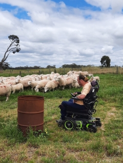 Stuart creates courses, actually, to run his sheep farm from a wheelchair