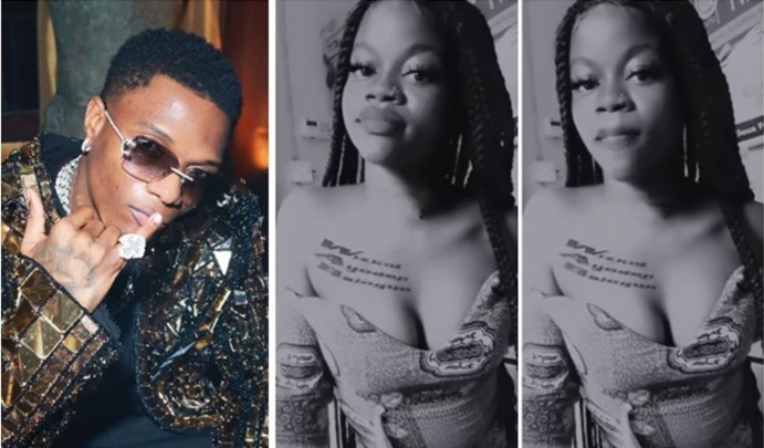 Wizkid’s diehard fan tattoos his complete name on her chest (Video)