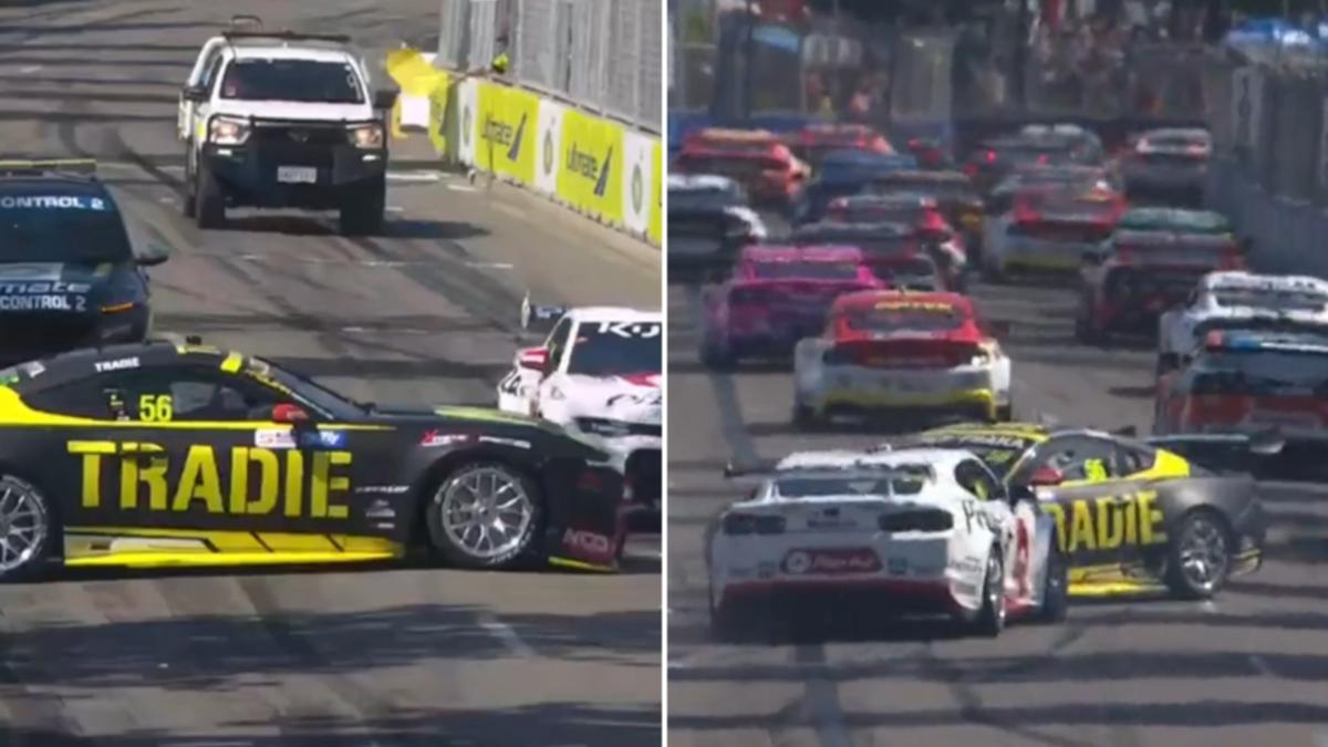 View: Supercars Newcastle 500 suspended for 20 minutes Declan Fraser and Macauley Jones clash on opening lap