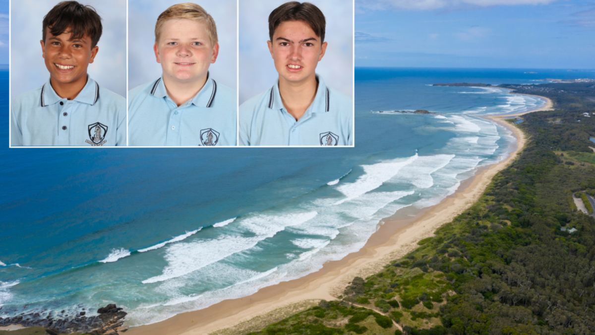 Woolgoolga High School year 8 and 9 trainees rescue having a hard time swimmer from rip at Woolgoolga Back Beach