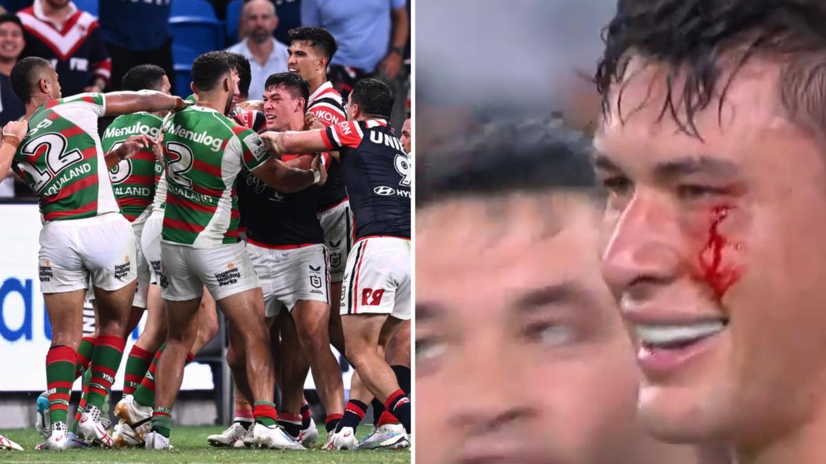 Roosters get rid of Rabbitohs in hard-fought contest as a wild all-in-brawl triggers turmoil