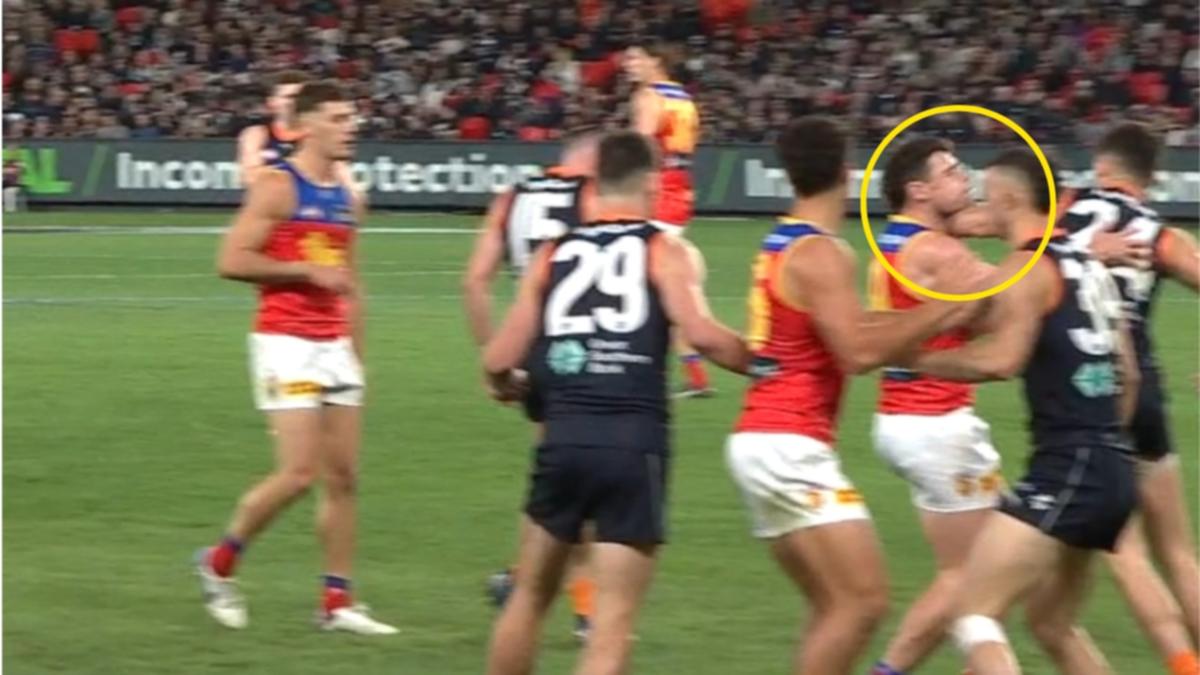 Blues protector Nic Newman’s ‘pet shot’ on Lions midfielder Lachie Neale captured on cam