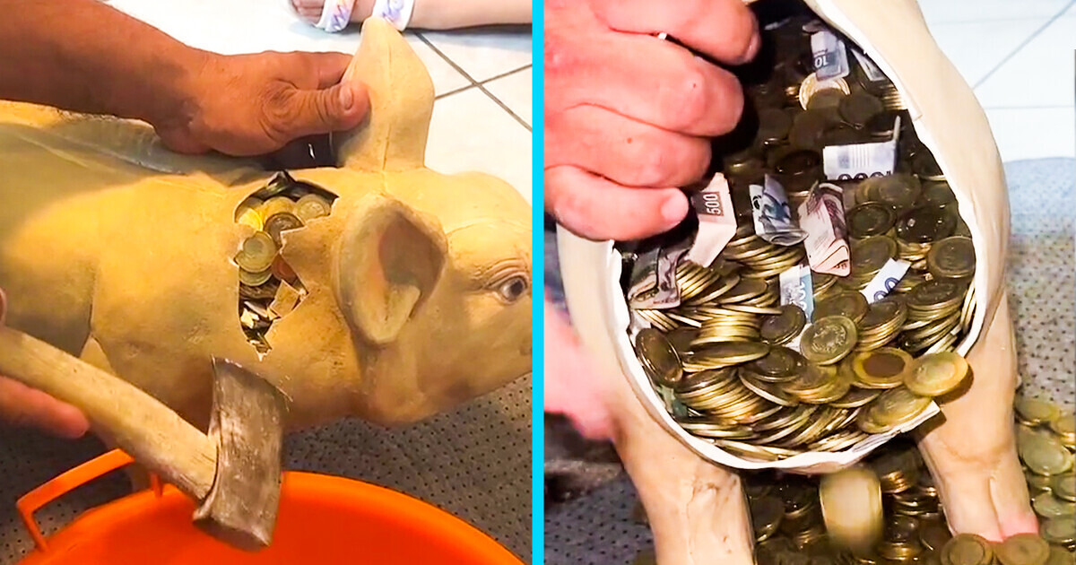 A Man Saves for Two Years and Surprises Everyone When He Breaks His Piggy Bank