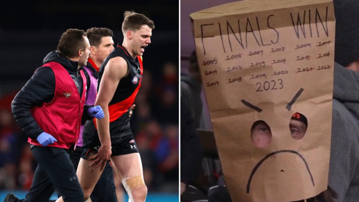 Essendon fall out of AFL leading 8 with loss to Bulldogs as Jordan Ridley injury rubs salt in the injuries