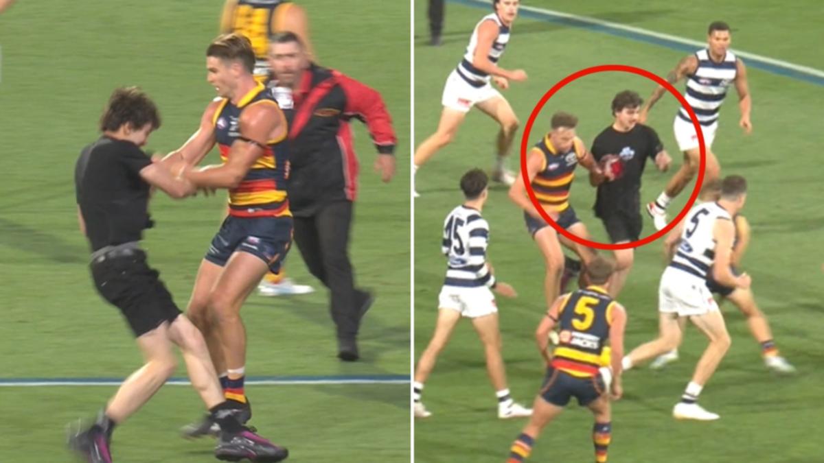 Streaker disrupts ‘essential’ phase of AFL smash hit in between Geelong and Adelaide