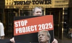 Democratic signboards tension Trump link to rightwing Project 2025 manifesto