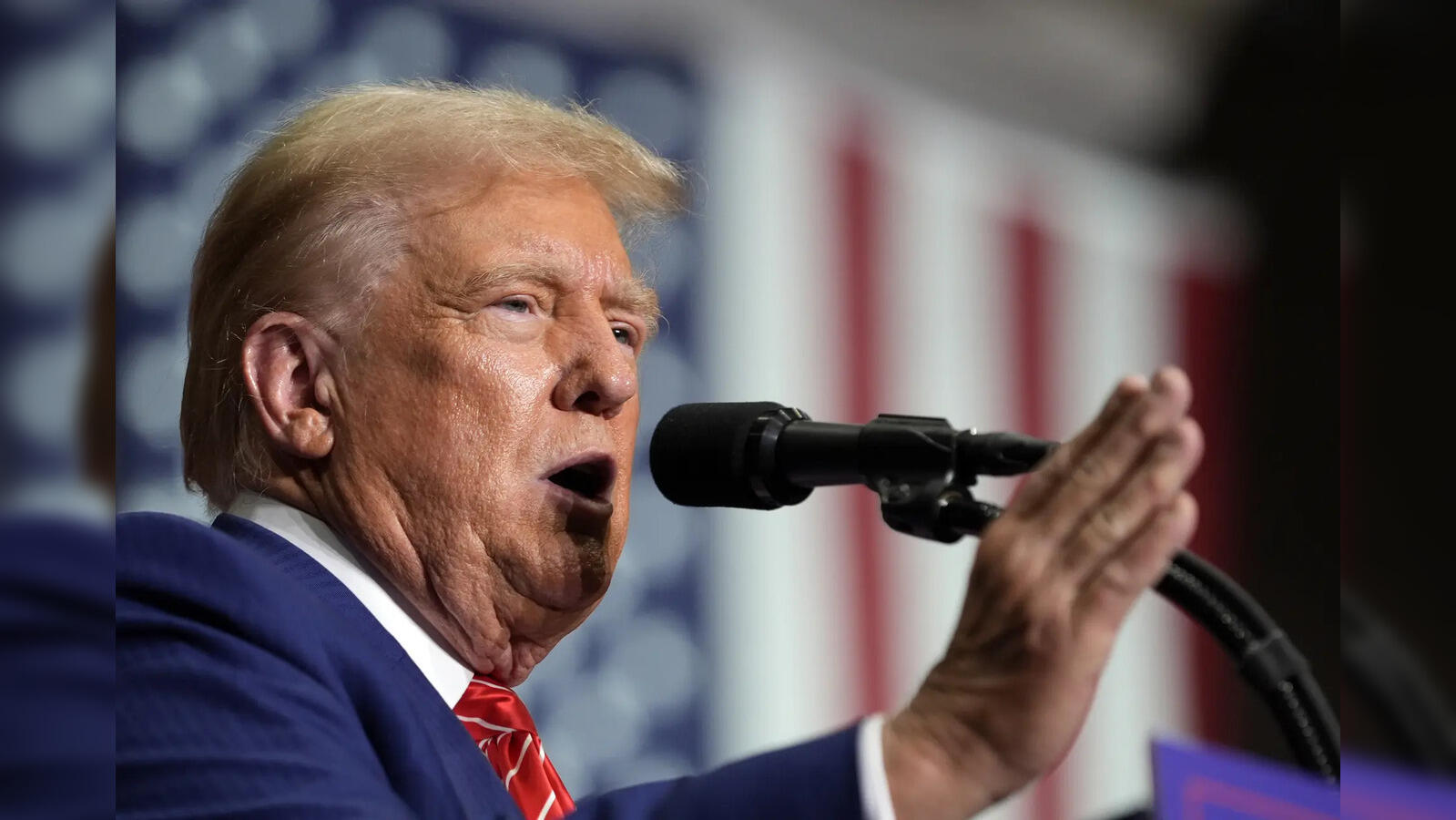 Trump shrugs off economic woes as Harris attacks his ‘self-serving’ vision of America – US politics live