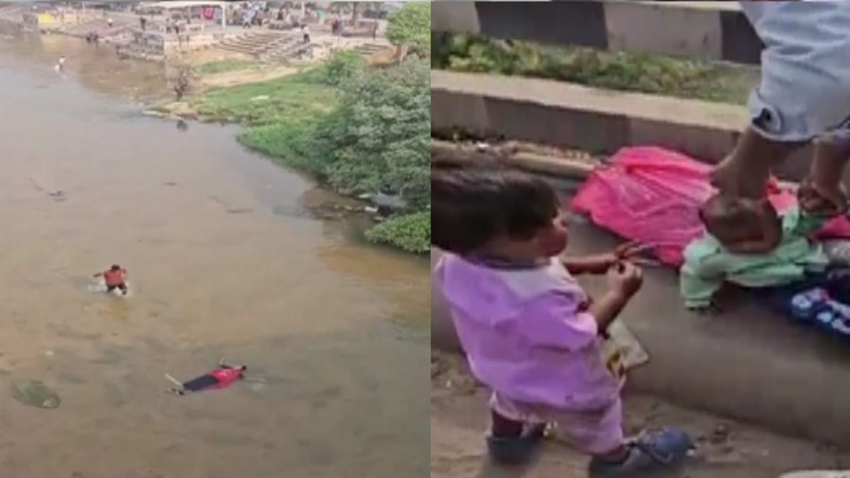 Mother jumped into the river leaving her 2-3 year old children on the bridge, people saved her