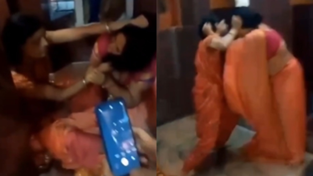 Fierce kicking and punching between women near the sanctum sanctorum, VIDEO