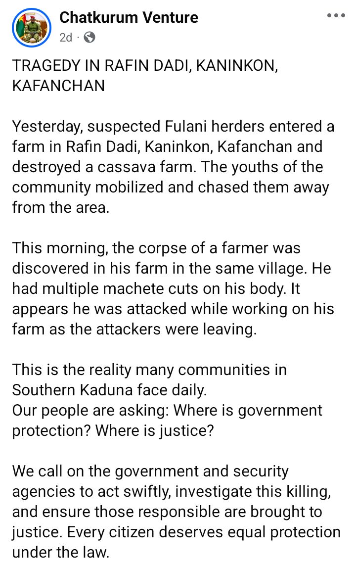 Herders k!ll farmer in Kaduna community