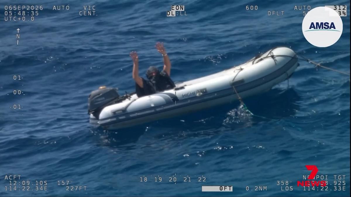 Solo Canadian sailor rescued by AMSA, Navy off Western Australia after boat sinks en route to Christmas Island